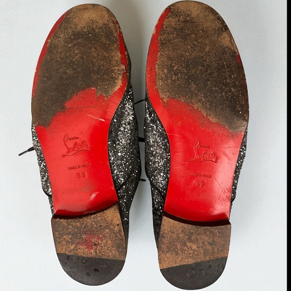 Christian Louboutin Glitter Oxford Flats | Silver Red Sole Shoes EU 39 - Picture 5 of 9